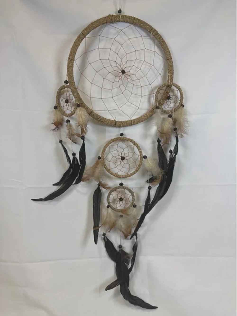 Large Boho Dream Catcher Wall Hanging Black Feather Neutral Decor